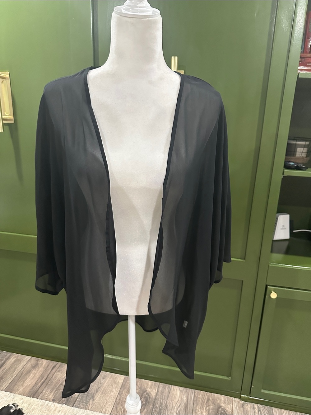 Sheer Open-Front Black Kimono Cardigan